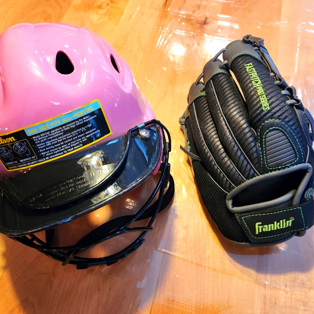 Wilson Youth Girl's helmet w/ special features & youth softball glove- like new